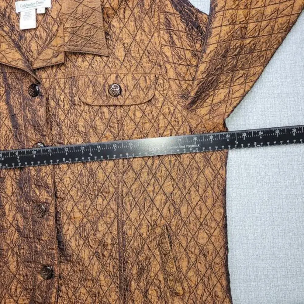 Coldwater Creek Womens Blazer‎ Size Large Bronze Brown Crinkle Fabric Jacket